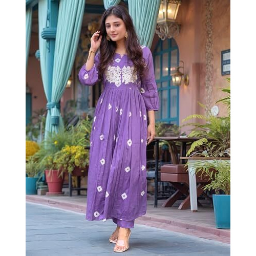 ANNI DESIGNER Women's Rayon Viscose Printed Anarkali Kurta with Pant (ANVESHI PURPLE-VKS02_L_Purple_Large)