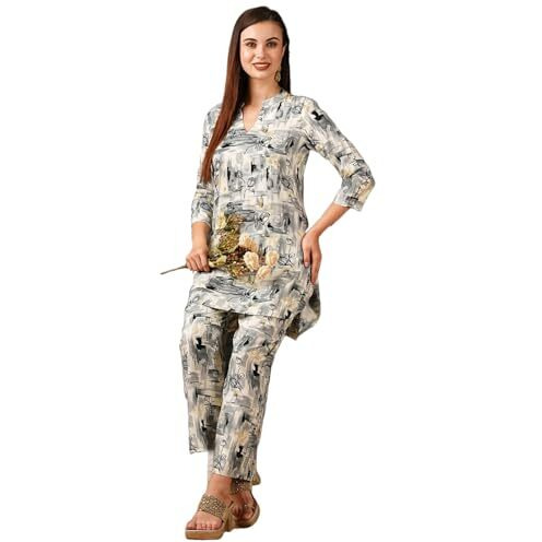 ANNI DESIGNER Women's Cotton Blend Printed Ethnic Co-ord Set (Tamar Grey-NW_XL_Grey_X-Large)