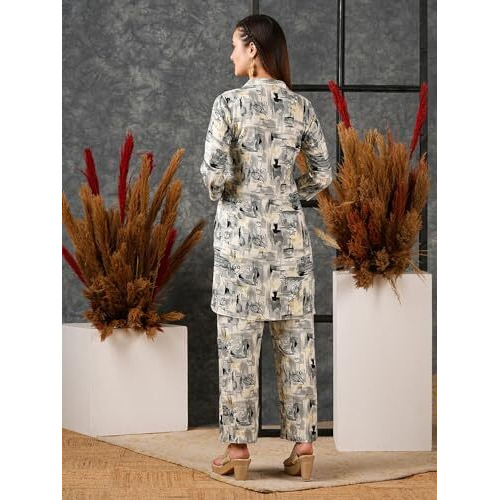 ANNI DESIGNER Women's Cotton Blend Printed Ethnic Co-ord Set (Tamar Grey-NW_XL_Grey_X-Large)