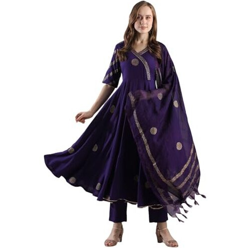 ANNI DESIGNER Women's Rayon Blend Anarkali Printed Kurta with Pant & Dupatta (Berlin BEGANI-VKS04_4XL_Begani_XXXX-Large)