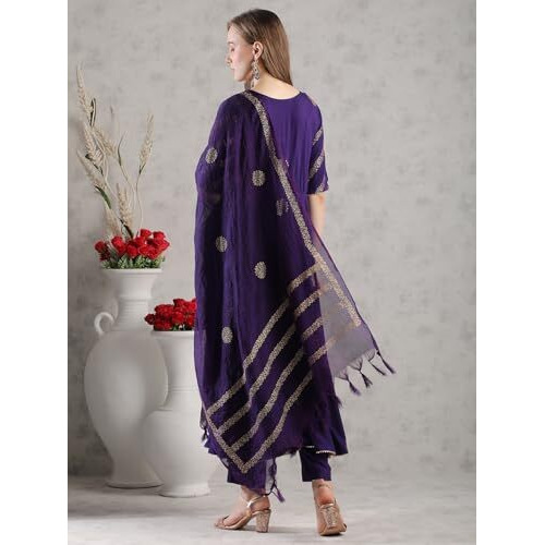 ANNI DESIGNER Women's Rayon Blend Anarkali Printed Kurta with Pant & Dupatta (Berlin BEGANI-VKS04_4XL_Begani_XXXX-Large)