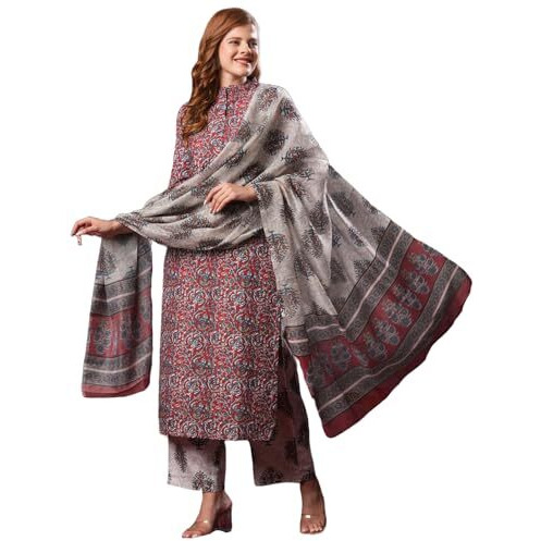 ANNI DESIGNER Women's Rayon Blend Printed Straight Kurta Plazzo with Printed Dupatta (Aabina Maroon-VKS01_S_Maroon_Small)