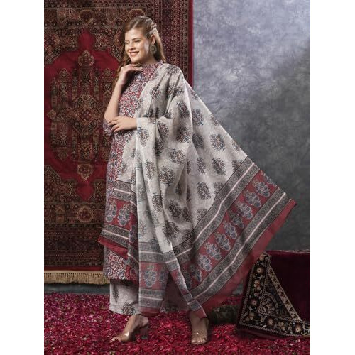 ANNI DESIGNER Women's Rayon Blend Printed Straight Kurta Plazzo with Printed Dupatta (Aabina Maroon-VKS01_S_Maroon_Small)