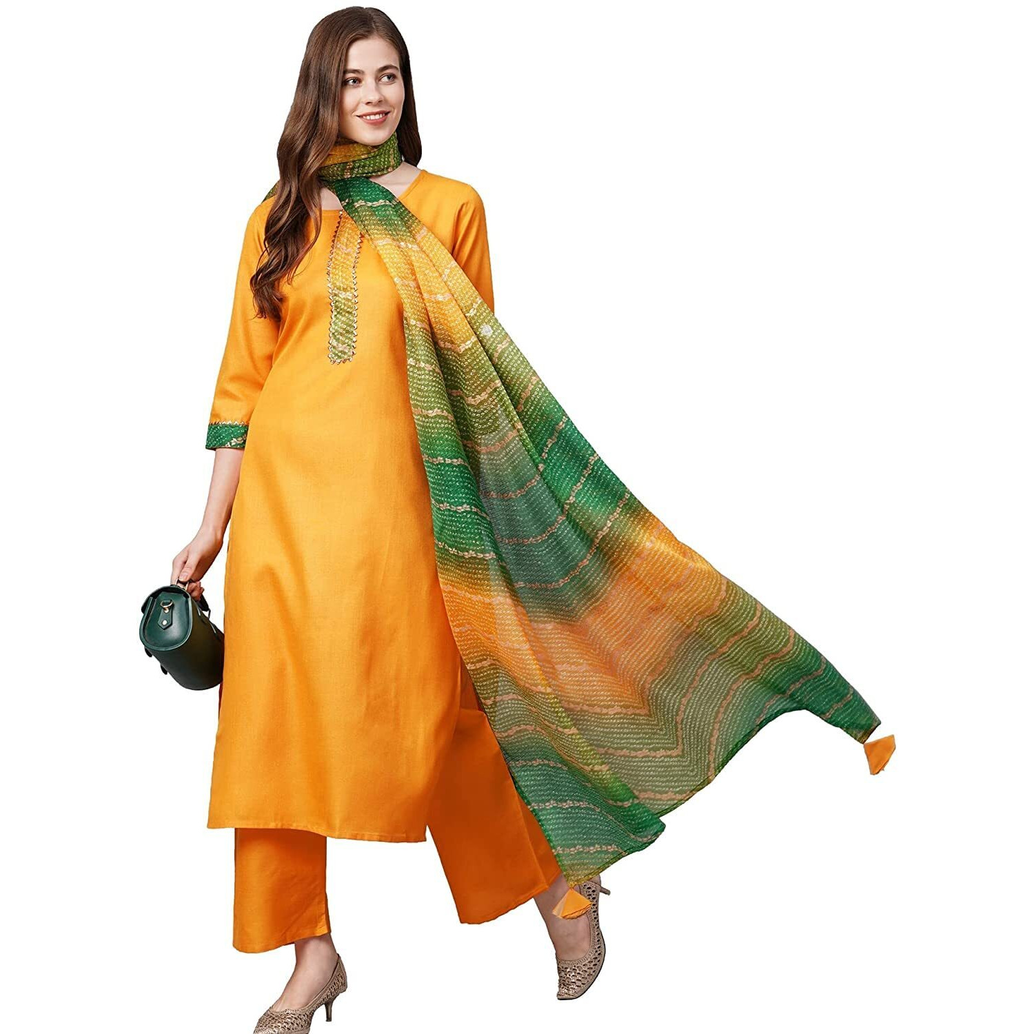 ANNI DESIGNER Women's Rayon Printed Kurta with Palazzo & Dupatta (SAILU Multicolored_M Multicolored_Medium)