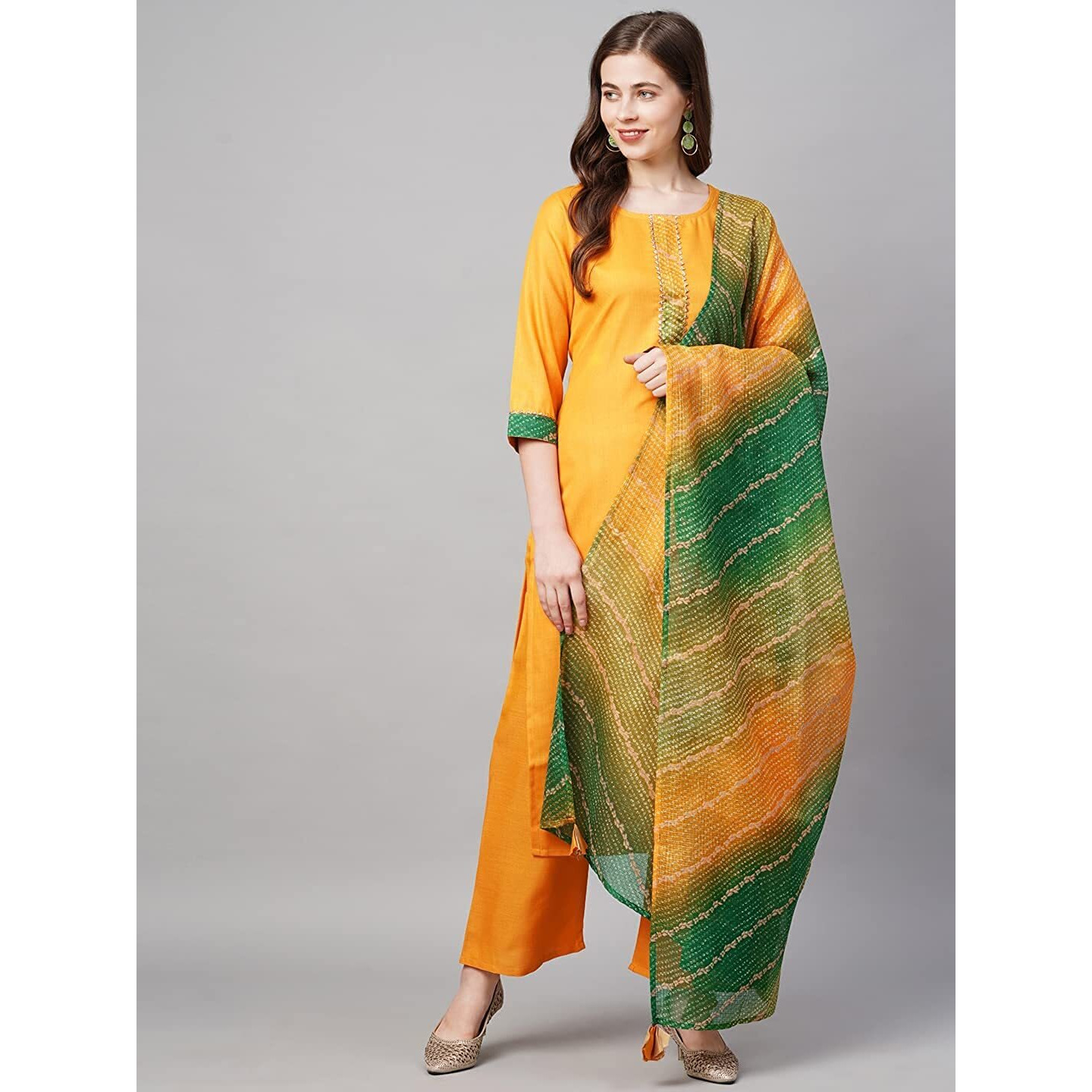 ANNI DESIGNER Women's Rayon Printed Kurta with Palazzo & Dupatta (SAILU Multicolored_M Multicolored_Medium)