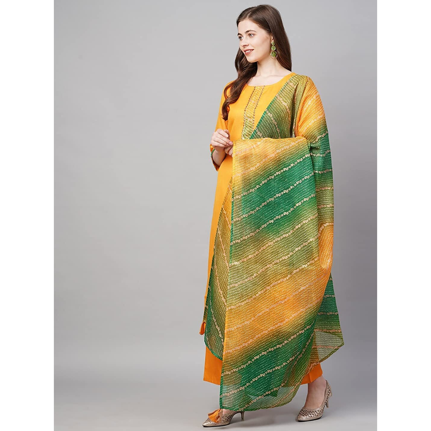 ANNI DESIGNER Women's Rayon Printed Kurta with Palazzo & Dupatta (SAILU Multicolored_M Multicolored_Medium)