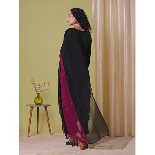 ANNI DESIGNER Women's Rayon Viscose Straight Solid Kurta with Pant & Dupatta (NANAD BLACK-VKS01_L_Black_Large)