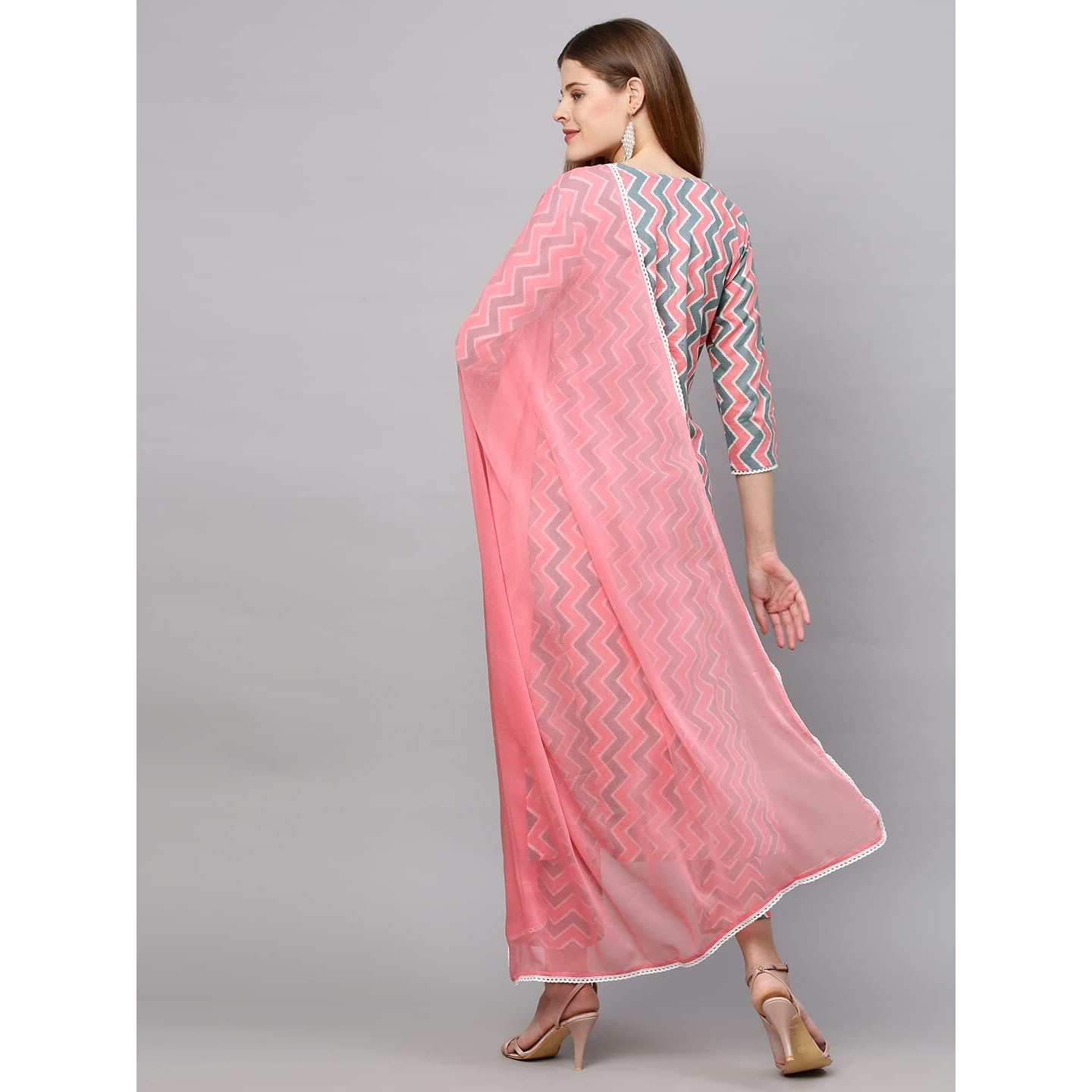 ANNI DESIGNER Women's Cotton Blend Straight Printed Kurta with Pant & Dupatta (Jam001-Grey_S_Dark Blue_Small)