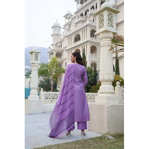 ANNI DESIGNER Women's Rayon Blend Solid Straight Kurta with Pant & Dupatta (Raja Saab Purple-VKS05_XL_Purple_X-Large)