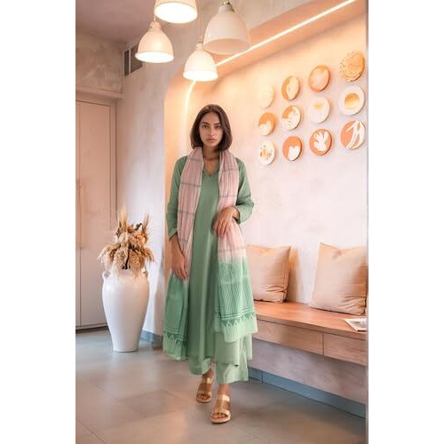 ANNI DESIGNER Women's Rayon Viscose Solid Straight Kurta with Pant & Dupatta (Paradise PISTA-VKS01_S_Pista_Small)