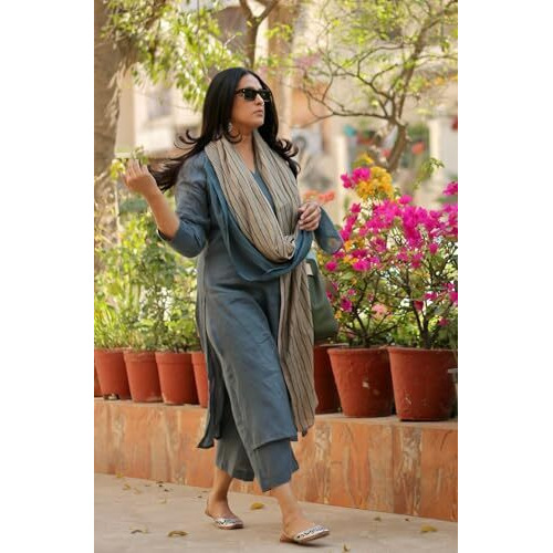 ANNI DESIGNER Women's Rayon Blend Straight Solid Kurta with Pant & Dupatta (Raja Saab Blue-VKS01_S_Blue_Small)