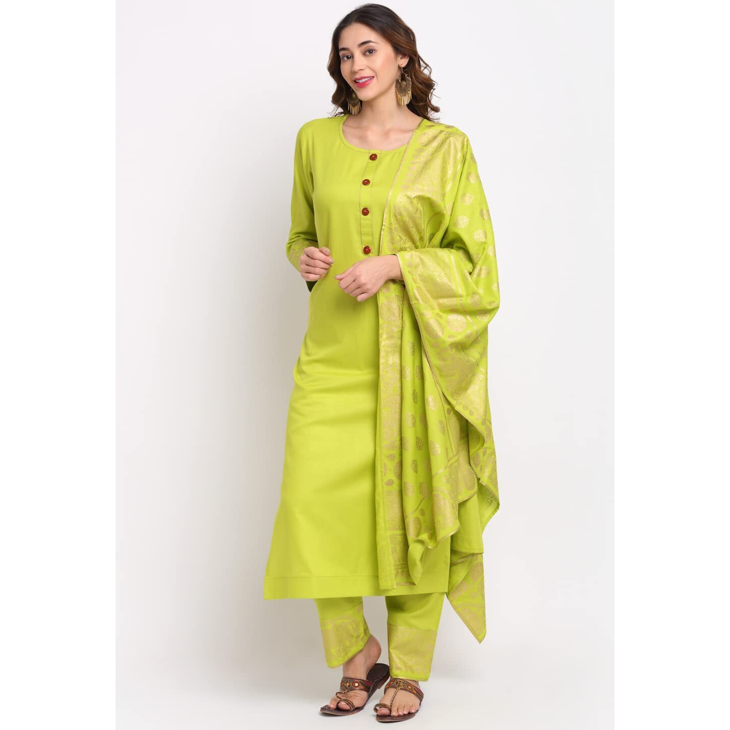 ANNI DESIGNER Women's Cotton Straight Kurta with Palazzo & Dupatta (KPZD-COT-10036-LIGHT Green_S_Light Green_Small)