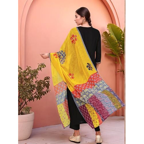 ANNI DESIGNER Women's Rayon Viscose Straight Solid Kurta with Pant & Dupatta (Fronx Black-VKS04_S_Black_Small)