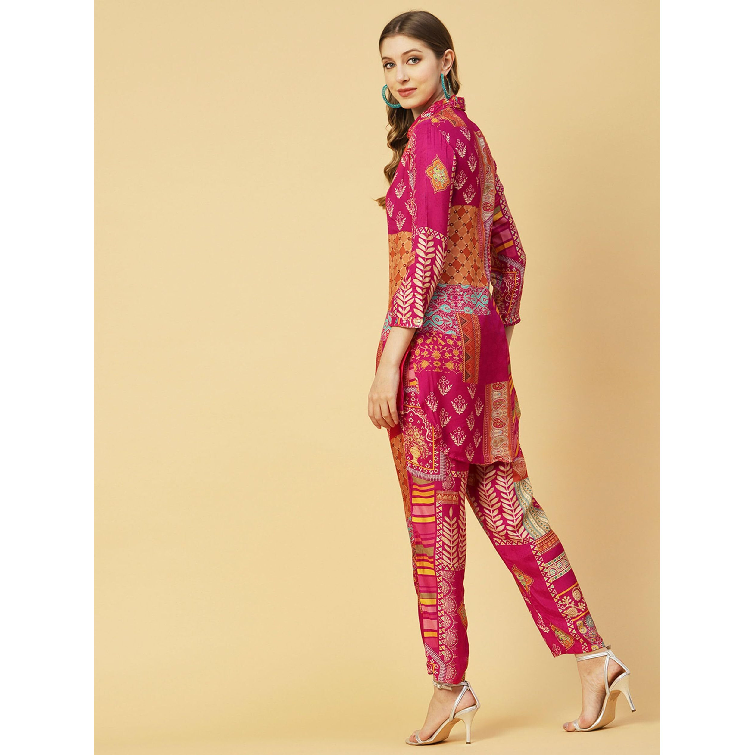 ANNI DESIGNER Women's Cotton Blend Straight Floral Printed Co-Ord Set (ABC Cod Pink-Nw_XL_Pink_X-Large)