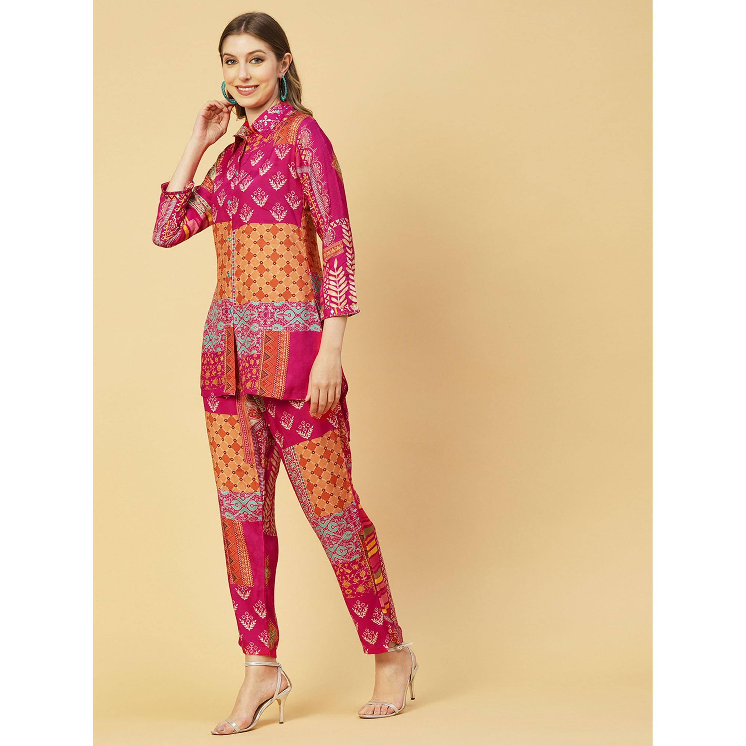 ANNI DESIGNER Women's Cotton Blend Straight Floral Printed Co-Ord Set (ABC Cod Pink-Nw_XL_Pink_X-Large)