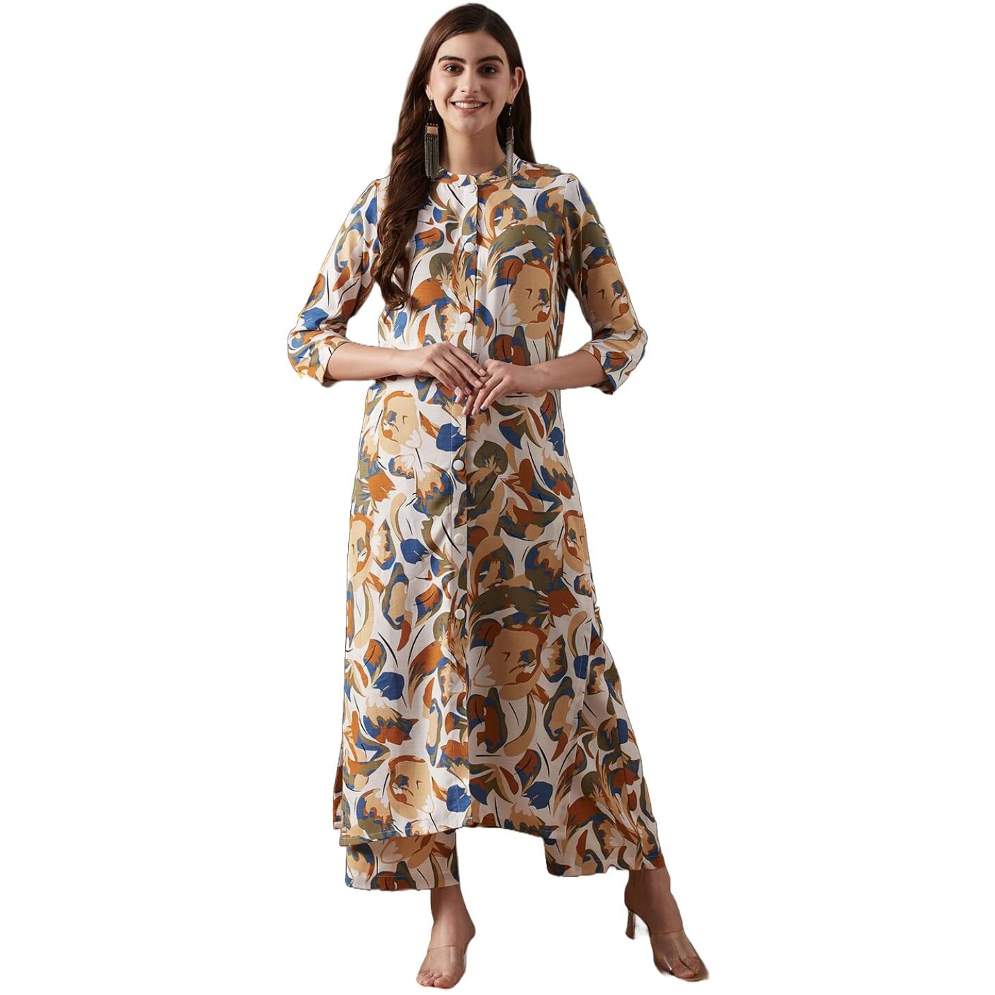 ANNI DESIGNER Women's Cotton Blend Straight Printed Kurta with Palazzo (Yamla Yellow_XXL_Yellow_XX-Large)