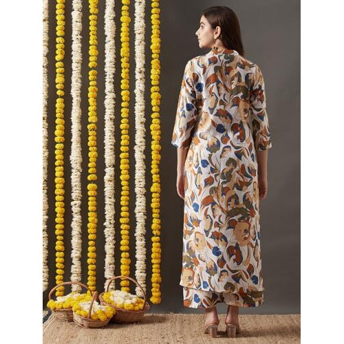 ANNI DESIGNER Women's Cotton Blend Straight Printed Kurta with Palazzo (Yamla Yellow_XXL_Yellow_XX-Large)