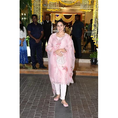 ANNI DESIGNER Women's Organza Straight Printed Kurta with Pant & Dupatta (Mala Pink-NVW_L_Pink_Large)