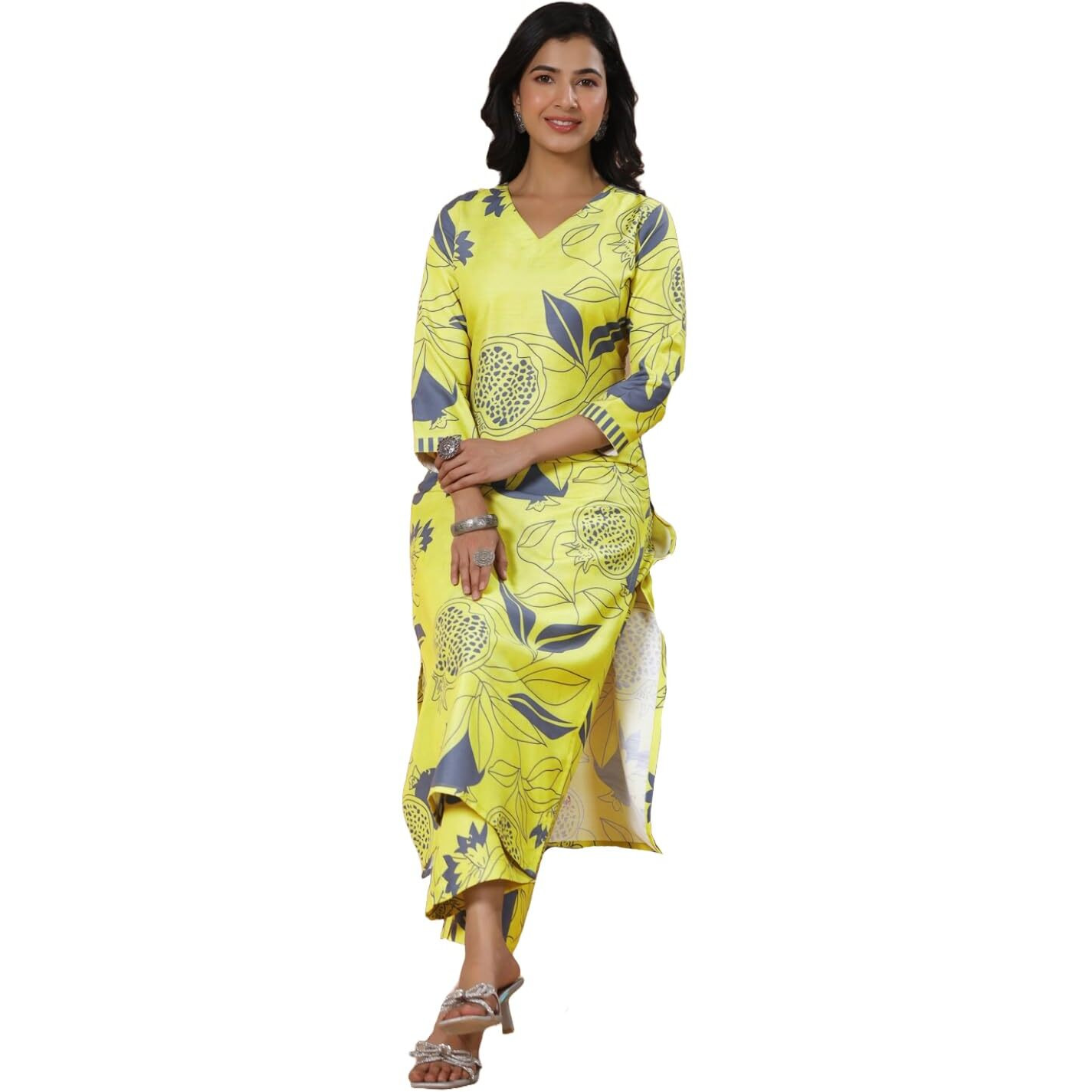 ANNI DESIGNER Women's Rayon Blend Straight Printed Kurta with Palazzo (ANAAR-Green_M_Green_Medium)