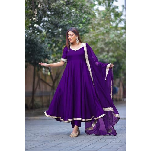 ANNI DESIGNER Women's Rayon Blend Anarkali Solid Kurta with Pant & Dupatta (Shyam BEGANI-VKS01_M_Begani_Medium)