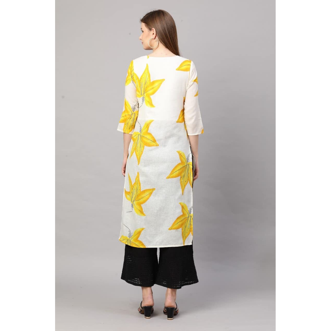 ANNI DESIGNER Women's Cotton Blend Kurta (KT-COT-10093_Blue_Yellow_Medium)