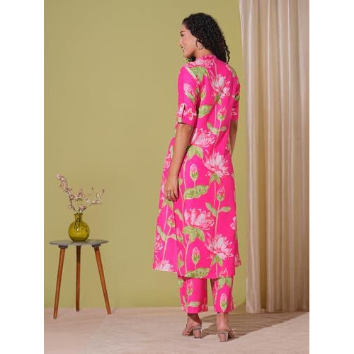 ANNI DESIGNER Women's Rayon Viscose Straight Printed Kurta with Pant (Ladat Pink-VKS03_XXL_Pink_XX-Large)