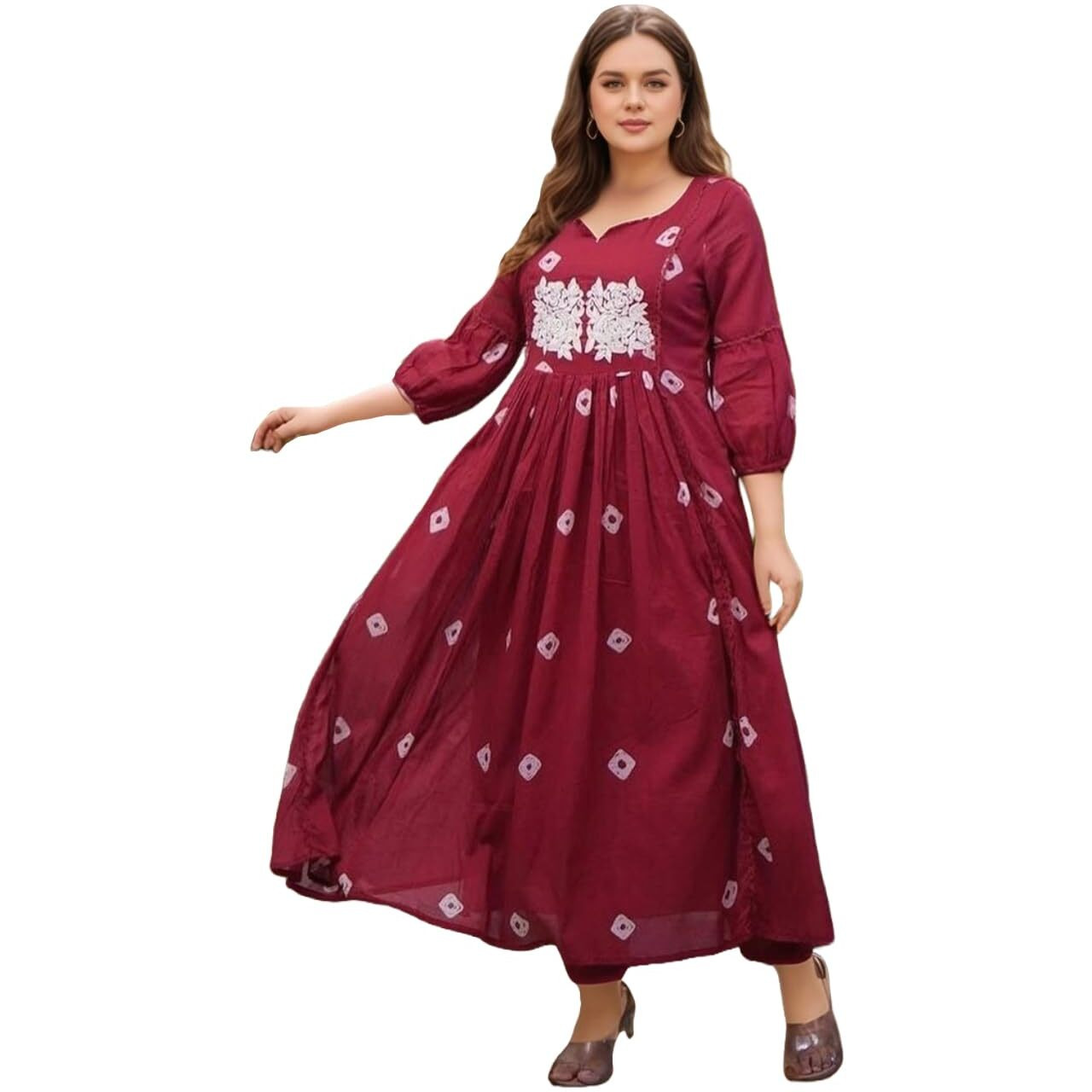 ANNI DESIGNER Women's Rayon Viscose Anarkali Printed Kurta with Pant (ANVESHI MAROON-VKS05_L_Maroon_Large)