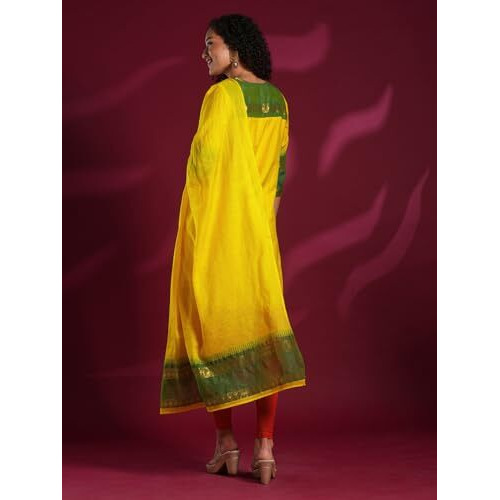 ANNI DESIGNER Women's Rayon Viscose Straight Printed Kurta with Dupatta (Kozikod Yellow-VKS01_XXL_Yellow_XX-Large)
