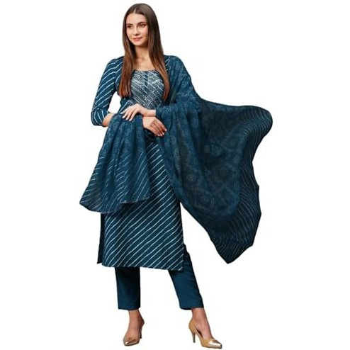 ANNI DESIGNER Women's Cotton Blend Straight Printed Kurta with Pant & Dupatta (Doremi Kerocin-NW_S_Kerocin_Small)