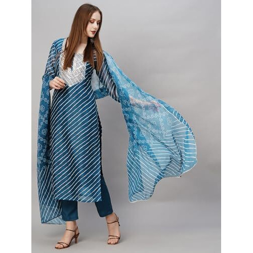ANNI DESIGNER Women's Cotton Blend Straight Printed Kurta with Pant & Dupatta (Doremi Kerocin-NW_S_Kerocin_Small)