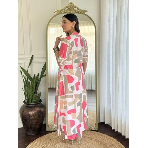 ANNI DESIGNER Women's Rayon Viscose A-Line Printed Kurta with Pant (ESHWARI MULTI-VKS01_XXL_Multicolor_XX-Large)