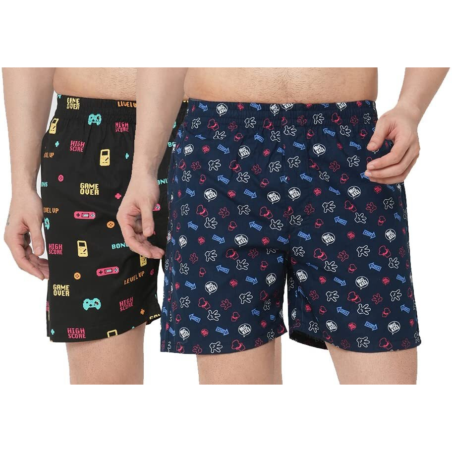 ANNI DESIGNER Men's Cotton Blend Modern Relaxed Floral Boxer Shorts (Pack of 2) (ANL-BXR-PACK-2-AN-005_Multicolor