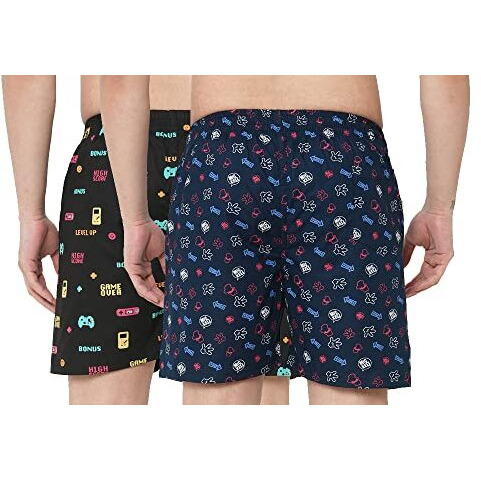 ANNI DESIGNER Men's Cotton Blend Modern Relaxed Floral Boxer Shorts (Pack of 2) (ANL-BXR-PACK-2-AN-005_Multicolor