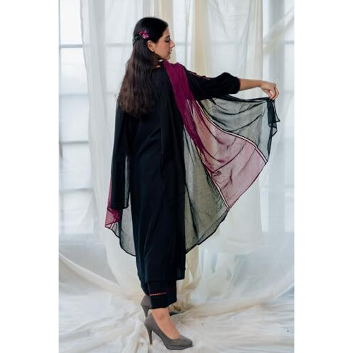 ANNI DESIGNER Women's Rayon Viscose A-line Solid Kurta with Pant & Dupatta (NANAD Black_XL_Black_X-Large)