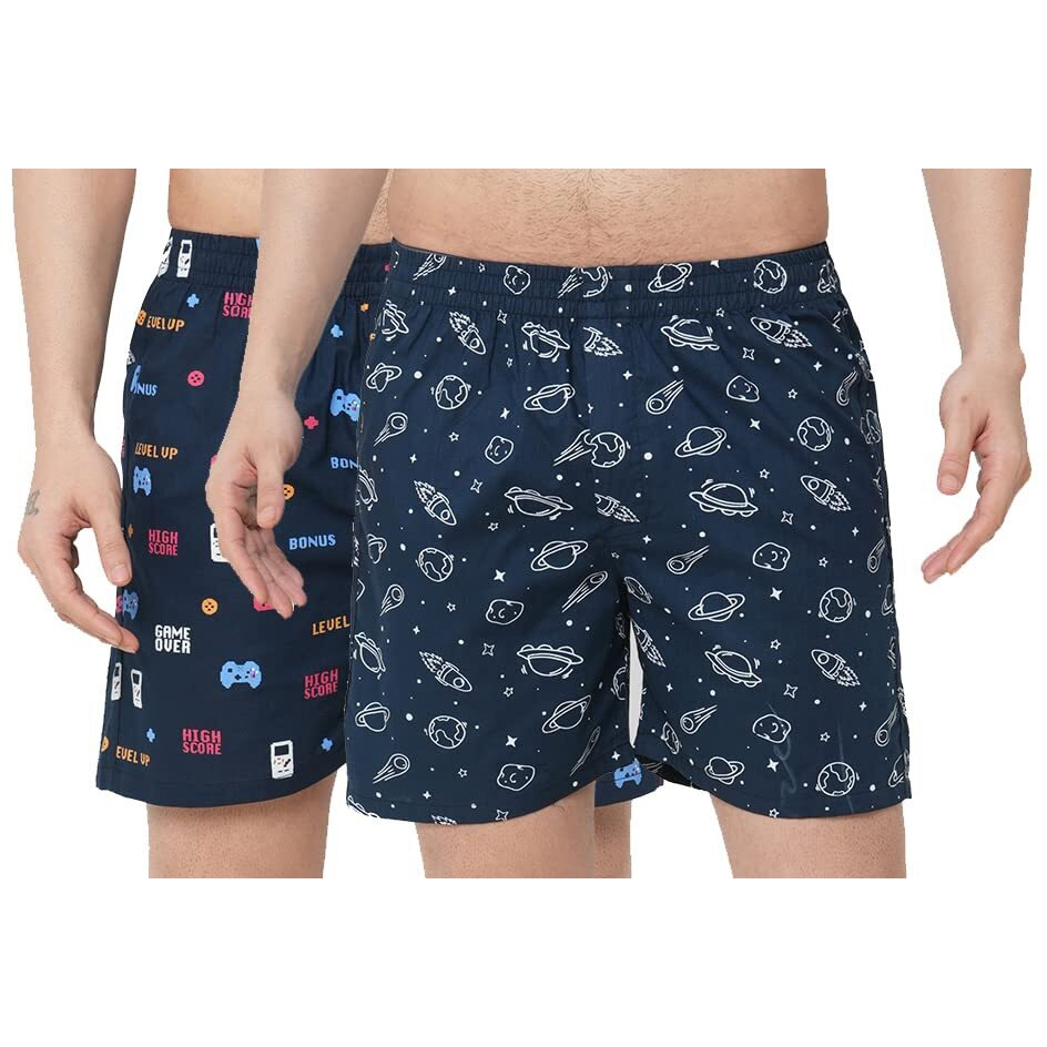 ANNI DESIGNER Men's Cotton Blend Modern Relaxed Floral Boxer Shorts (Pack of 2) (ANL-BXR-PACK-2-AN-023_Multicolor_M)
