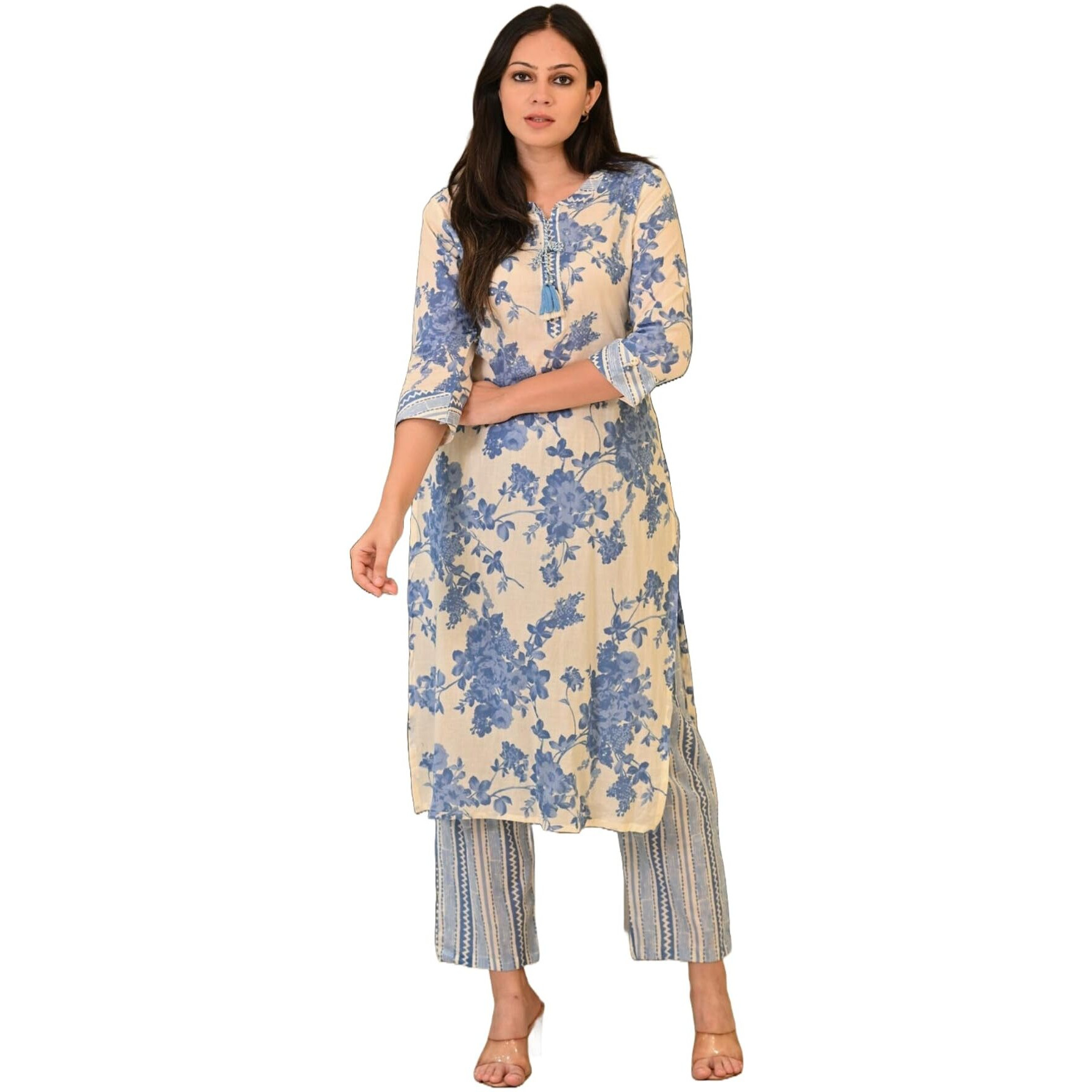 ANNI DESIGNER Women's Cotton Blend Straight Printed Kurta with Pant (Jamahi Blue_XXL_Blue_XX-Large)