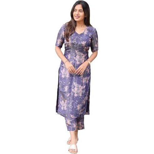 ANNI DESIGNER Women's Rayon Viscose Straight Printed Kurta with Pant (Tisur Begani-VKS01_L_Begani_Large)