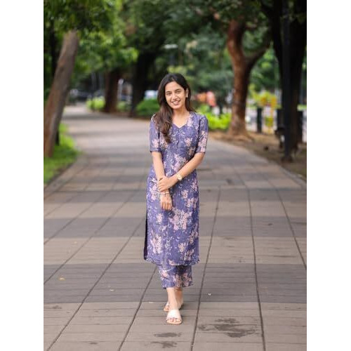ANNI DESIGNER Women's Rayon Viscose Straight Printed Kurta with Pant (Tisur Begani-VKS01_L_Begani_Large)