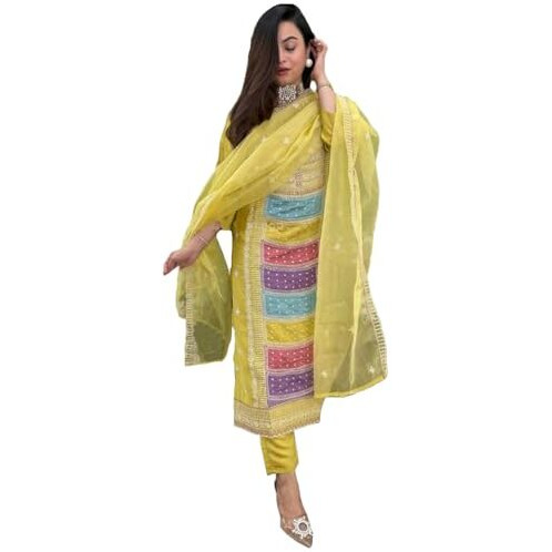 ANNI DESIGNER Women's Rayon Viscose Straight Embroidered Kurta with Pant & Dupatta (Art LEMON-VKS01_S_Green_Small)