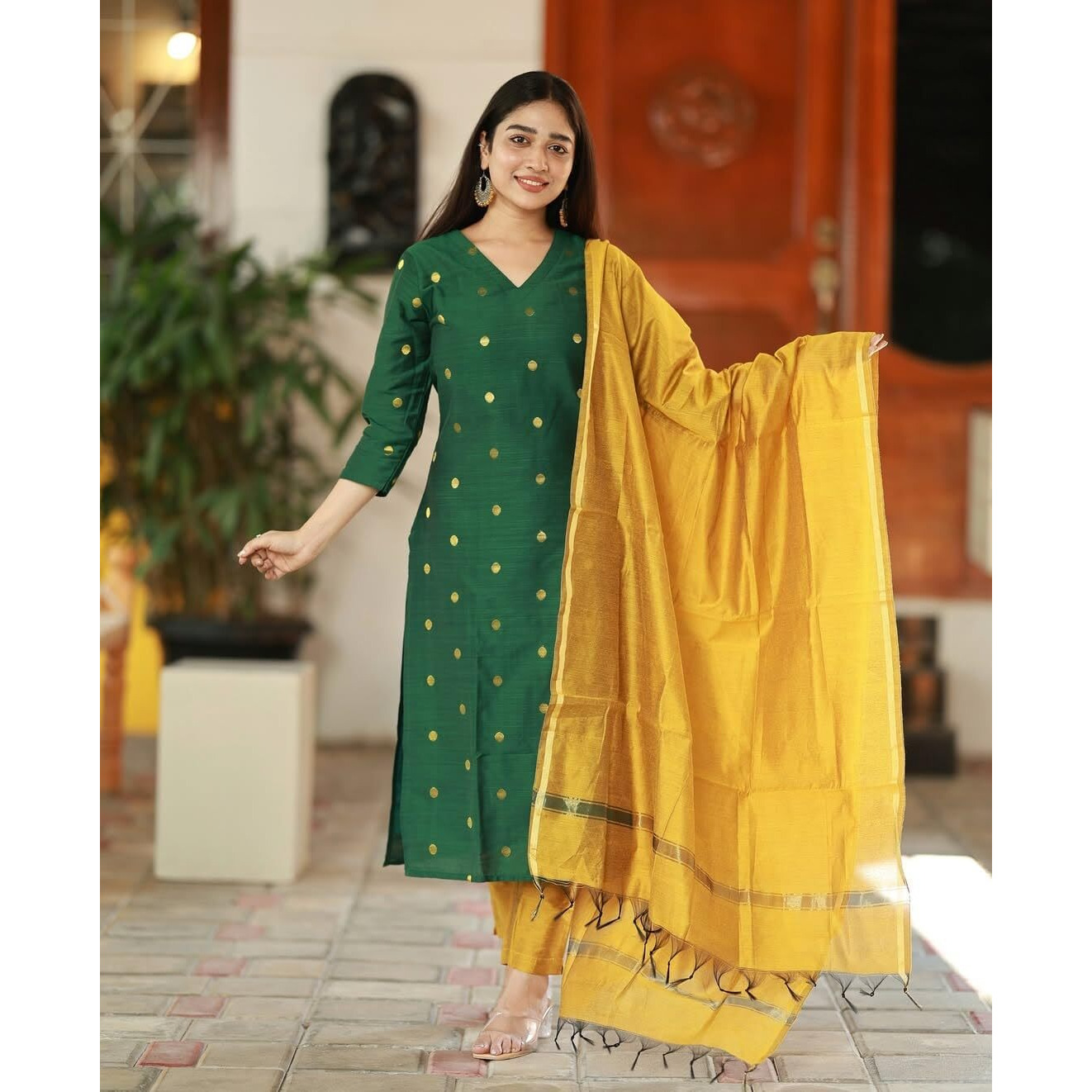 ANNI DESIGNER Women's Rayon Viscose Straight Printed Kurta with Pant & Dupatta (SDF Green-VKS01_M_Green_Medium)