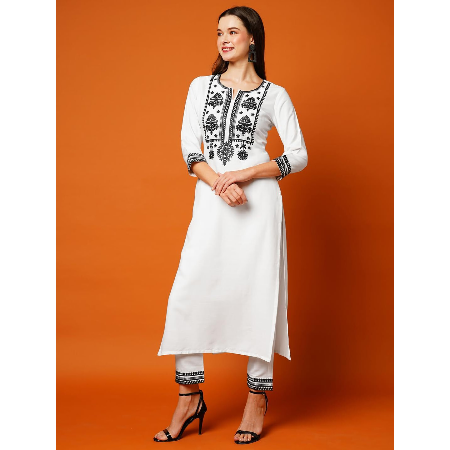 ANNI DESIGNER Women's Cotton Blend Straight Embroidered Kurta with Pant (DOTD-White-NG_XXL_White_XX-Large)