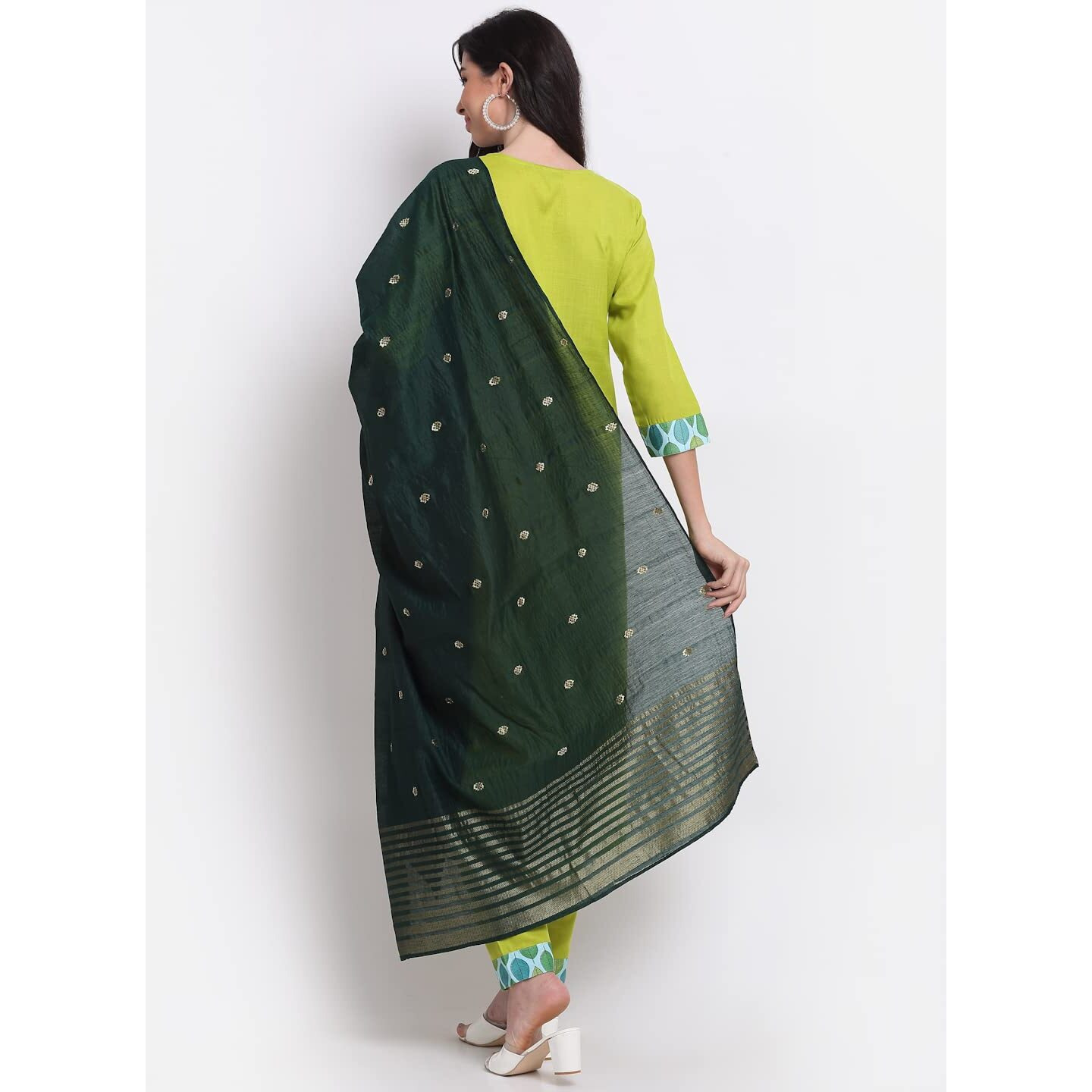 ANNI DESIGNER Women's Cotton Straight Kurta with Pant & Dupatta (MOHAK Green_XL_Green_X-Large)