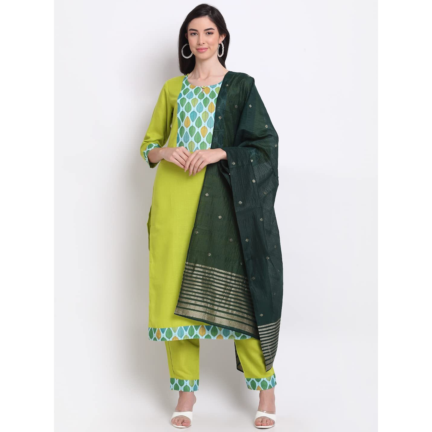 ANNI DESIGNER Women's Cotton Straight Kurta with Pant & Dupatta (MOHAK Green_XL_Green_X-Large)