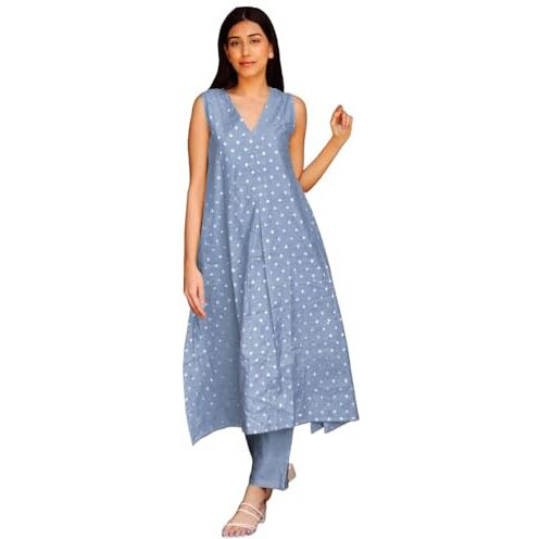 ANNI DESIGNER Women's Rayon Viscose Printed A-Line Kurta with Pant (BRISHTI Grey_S_Grey_Small)