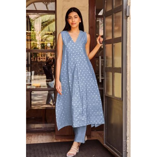 ANNI DESIGNER Women's Rayon Viscose Printed A-Line Kurta with Pant (BRISHTI Grey_S_Grey_Small)