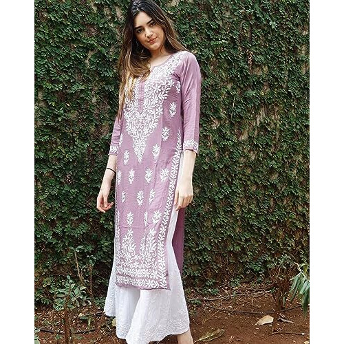 ANNI DESIGNER Women's Cotton Blend Embroidered Straight Kurti Combo Pack of 2 (Victoria Purple & Kari Black_2095_Multicolor_Small)