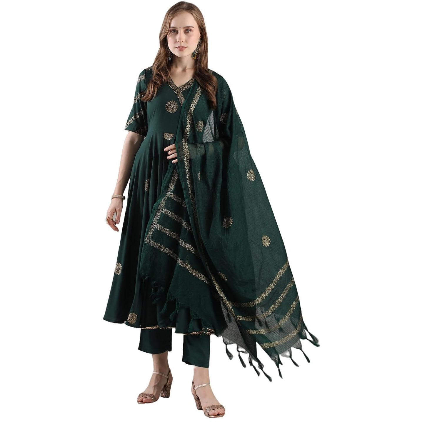 ANNI DESIGNER Women's Rayon Blend Anarkali Printed Kurta with Pant & Dupatta (Berlin GREEN-VKS05_XXL_Green_XX-Large)
