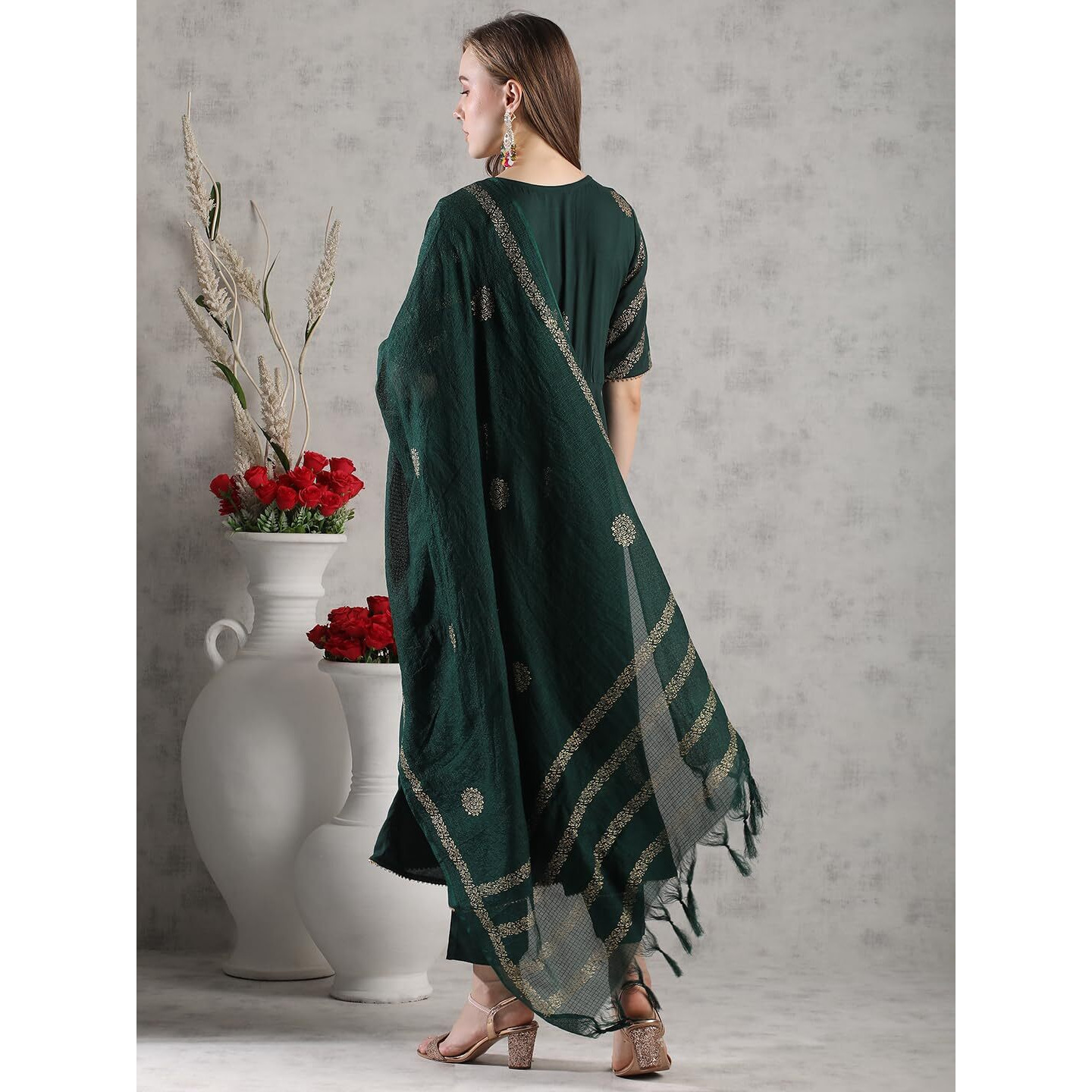 ANNI DESIGNER Women's Rayon Blend Anarkali Printed Kurta with Pant & Dupatta (Berlin GREEN-VKS05_XXL_Green_XX-Large)