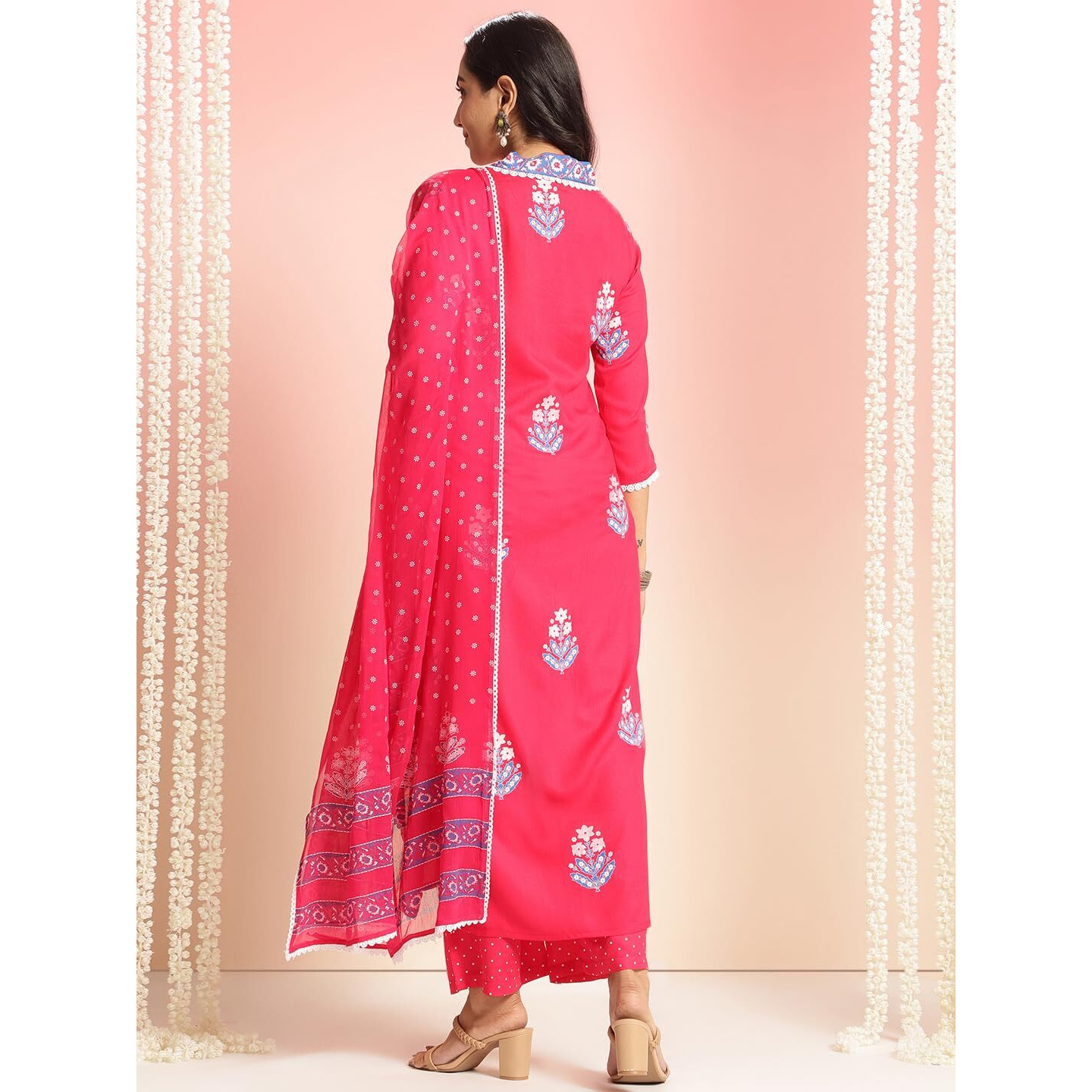 ANNI DESIGNER Women's Rayon Viscose Printed Straight Kurta with Pant & Dupatta (Belagavi Pink-VKS05_XL_Pink_X-Large)