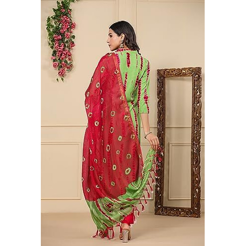 ANNI DESIGNER Women's Rayon Blend Straight Printed Kurta with Pant & Dupatta (SIBORI-Methi-TGD_S_Green_Small)
